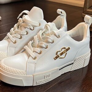 Love Moschino White Sneakers with Gold Accents